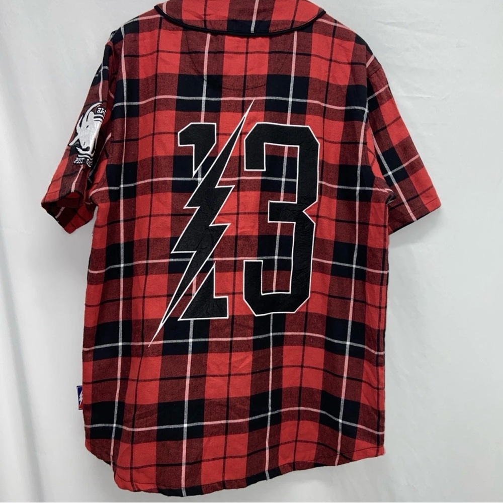 90’s Post Game GOAT button Down Flannel baseball jersey Short Sleeve Shirt XL - Picture 2 of 9